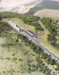 Rail tunnel impression aerial view 